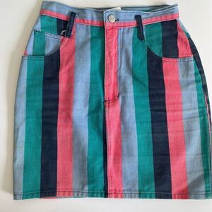 Vintage 80s 90s Extra Pin Stripes Denim Skirt Colorful Pencil Size Small 4